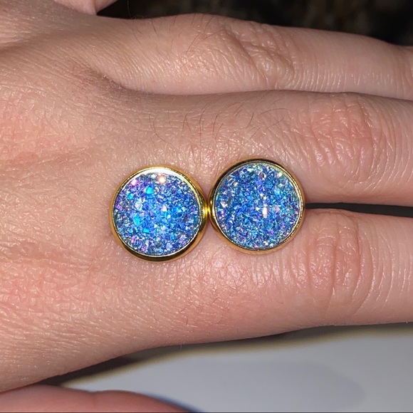 Stainless Steel Resin Druzy Earrings - Picture 3 of 3